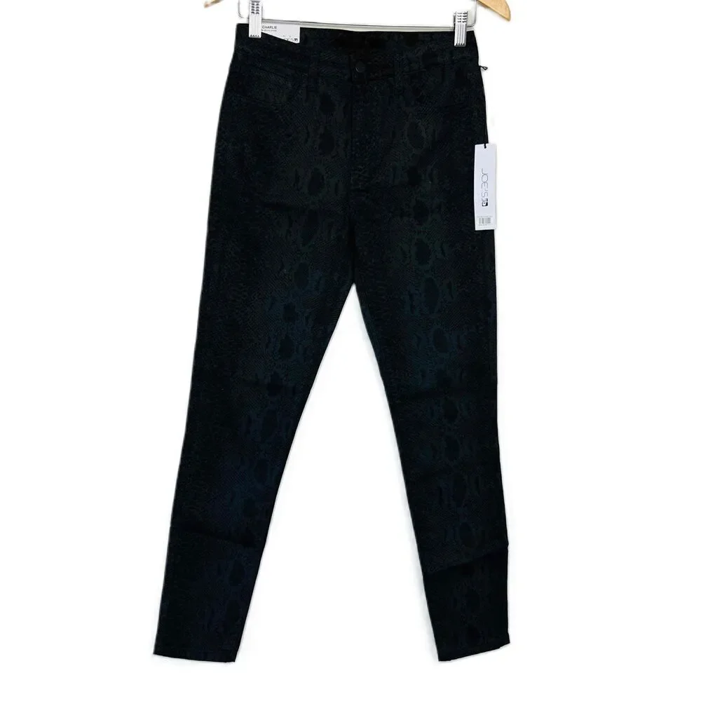 Joe's Jeans The Charlie Size 27 Black Snake Print High Rise Skinny‎ Ankle NWT